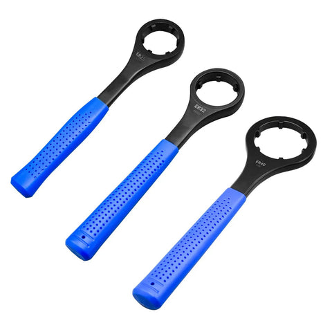 Non Slip Collet Nut Spanner Set For ER25UM ER32UM And ER40UM With O Type Chuck Wrenches, blue rubber handles, top view