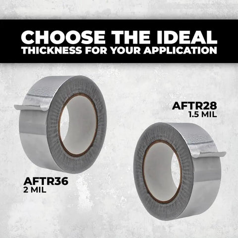 Aluminum Foil Tape 12 Inch By 50 Yards Heat Shield Reflective Sealant in 2 mil and 1.5 mil thickness options for HVAC ducts.