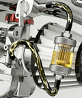 Universal Inline Fuel Filter Kit with clear view filter for three sixteenth inch 5mm fuel lines in metallic setup