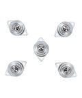 5 Pcs Zinc Plated Universal Steel Transfer Bearings With 2 Mounting Holes For Turntables, Conveyors, Electronics, And Machinery, No Fuss Install, Smooth Glide, Heavy Duty Build, Versatile Motion Components. Five zinc-plated steel transfer bearings with two mounting holes