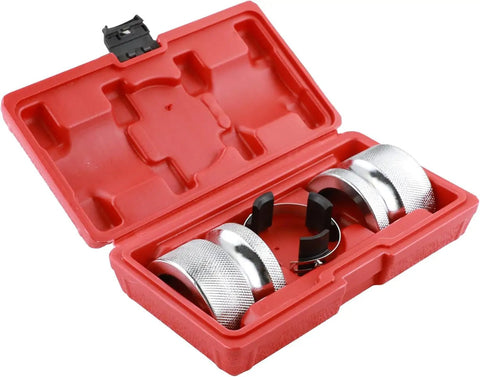 Universal Adjustable Fork Seal Driver Tool For 39mm To 50mm Front Forks in red case, includes split design components