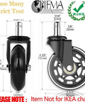 HOSALI 3-inch rubber office chair caster wheels with metal stems; black, front and side views (set of 5)