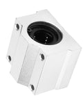 SC30UU 30mm Linear Motion Ball Bearing Slide Block In Precision Aluminum Alloy For Smooth Shaft Guidance Rock Solid Performance In 3D Printers And CNC Machines With Slick Oxidized Finish And Zero Wiggle Movement, close-up view.