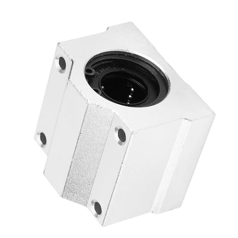 SC30UU 30mm Linear Motion Ball Bearing Slide Block In Precision Aluminum Alloy For Smooth Shaft Guidance Rock Solid Performance In 3D Printers And CNC Machines With Slick Oxidized Finish And Zero Wiggle Movement, close-up view.