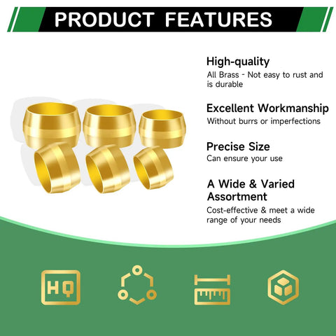 Brass Compression Sleeves Ferrules Fittings 325Pcs Assortment Kit product features overview with high quality, precise size, and varied assortment.