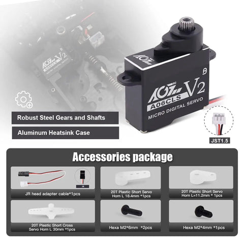 Micro Steering Servo 0.052 Sec HV High Speed Full Metal Gear Coreless Digital Mini Servo For Small Airplanes And Gliders A06CLS V2 Black