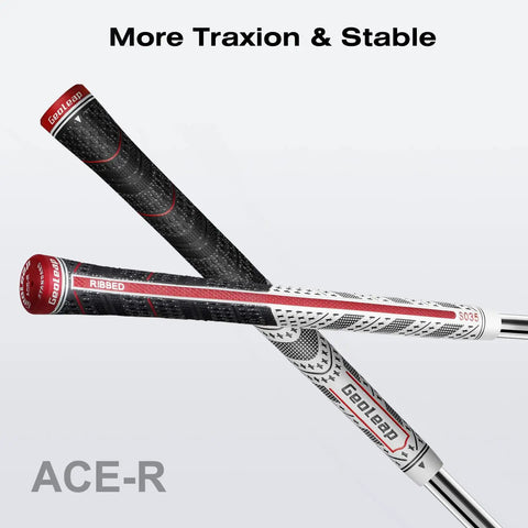 Back Rib Golf Grips Set Of 13 For Pro Level Control, Hybrid Multi Compound Rubber And Cord Construction, Standard To Midsize, 0.600 Core, 10.6 Inch Length, Five Color Options Including Gray, Slip Resistant Feel For All Clubs on three golf clubs
