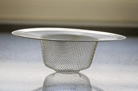Mesh Sink Drain Catcher Strainer That Keeps Your Drains Flowing, Secure Fit 4.5 Inch Stainless Steel Mesh shown in close-up.