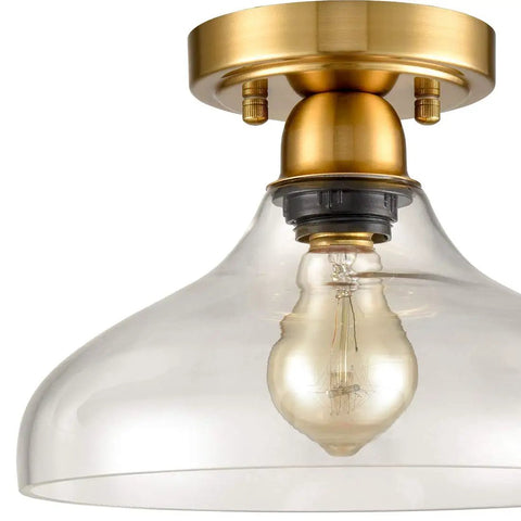 Modern Glass Semi Flush Mount Ceiling Light In Brass Finish With Handblown Glass Shade for Hallway Bedroom Bathroom and Kitchen