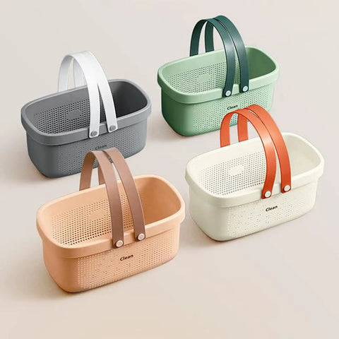 Four Portable Shower Caddy Tote Organizer Baskets With Silicone Handles, Lightweight Plastic, Multiple Colors