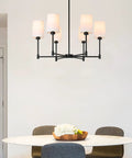 6 Light Chandelier With Fabric Shade In Matte Black Finish Modern Pendant Lighting over dining table