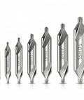 Top Shelf 7 Piece Center Drill Bit Set Crafted From Heavy Duty M2 High Speed Steel With A Sharp 60 Degree Countersink Design Ideal For Lathe Work And Shop Metalworking Tasks Featuring A Dead Reliable Range Of Exact Hole Sizes Included, showcasing various sizes from 1.0 to 5.0 mm.