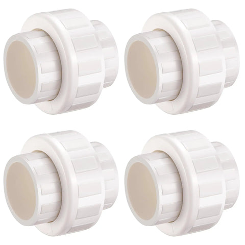 Heavy Duty 1-1/2 Inch PVC Union Coupling Socket To Socket Fittings, 4 Pack, Schedule 40 Slip On Pipe Connectors