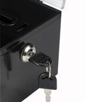 Close-up of Lockable Acrylic Donation Box for Fundraisers and Raffles Multipurpose Suggestion Box with key in lock