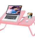 Multiuse Bed Lap Desk With Tilted Angles For Laptops Foldable Portable Bed Table For Writing Reading Or Couch Work Cozy Comfy And Adjustable Tilt Height Candy Pink