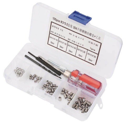 105 Piece Stainless Steel Threaded Inserts Repair Kit For Aluminum And Plastic, Wire Insert Installation Set in open case