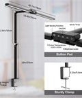Ultra Wide Dual Head Desk Lamp With Clamp Mount, 30.7 Inch 24W LED, features and dimensions displayed