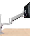 Premium Column Monitor Desk Stand For 17 To 30 Inch Screens With Smooth Spring Lift on a desktop, ergonomic design and setup.