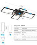 Technical diagram of Black Modern Square LED Ceiling Light With Remote Dimmable 60W Built In Array 35 Inch Wide 22 Inch Deep 3 Inch High