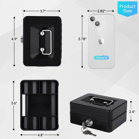 Compact Cash Box With Slot And Key Lock Portable Metal Money Safe With Removable Money Tray Black Lock Box Size Guide