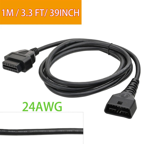 OBD2 16 Pin Male To Female Extension Cable For Auto Car Truck 24V All OBD2 Ports Plug Connector 24AWG 1M 3.3FT