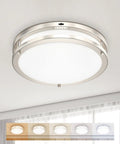 10 Inch LED Flush Mount Ceiling Light With Dimmable Glass Shade And 5 CCTs 2700K To 5000K Brushed Nickel For Kitchen Hallway Bedroom