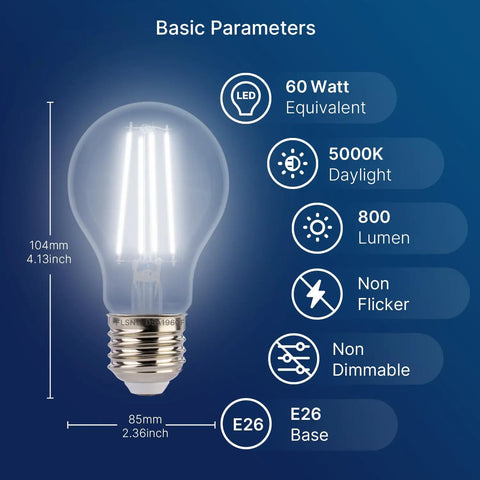 Dusk To Dawn Outdoor Sensor A19 LED Bulb 5000K Daylight 7W 60W Equivalent 800 Lumens Vintage Filament E26 Base Auto On Off Photocell