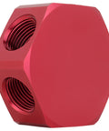 Red Three In One Three Eighths Inch FNPT Hose Manifold For Air Compressors And Pneumatic Systems With Multi Port Distribution Block