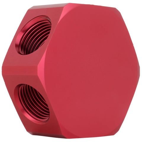 Red Three In One Three Eighths Inch FNPT Hose Manifold For Air Compressors And Pneumatic Systems With Multi Port Distribution Block