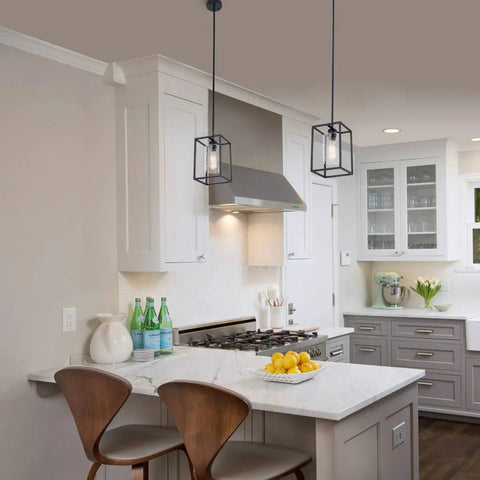 Black Pendant Light For Kitchen Island And Dining Room With Seeded Glass In A Sturdy Metal Cage Fixture Farmhouse Style 1 Light Hanging Ceiling Lamp For Over Sink Bar Or Breakfast Nook Dope Rustic Glow in kitchen setting