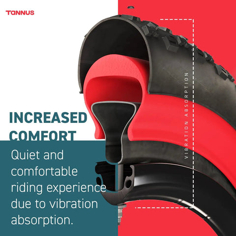 Cross-section of Premium Tire Inserts For 26 X 4 To 4.8 Schrader Set Of 2 showing vibration absorption design for MTB and gravel bikes.