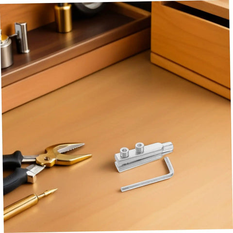Top Notch 2 Piece Pipe Thread Extractor Kit For Broken Screw And Stripped Water Pipe Removal. Heavy Duty Broken Faucet Tool That Makes Tricky Repairs A Cinch Without The Hassle Or Effort Everytime You Use It.. silver metal kit with Allen key and pliers on workbench