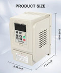 Beefy 220V VFD Inverter for Motor Speed Control 50 or 60 Hz, size 6.45 x 7.74 x 8.45 inches, beige casing, front view