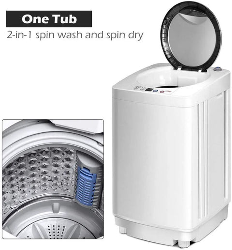 Full Automatic Portable Washer And Dryer Combo Featuring Built In Pump Drain 8 Lbs Compact Laundry Spin Dryer showing open lid and drum.