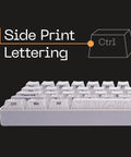 Next Level 65 Percent Mechanical Gaming Keyboard With Usb Wired Pc Setup, Featuring Pre Lubed Magnetic Hall Effect Switches For Rapid Trigger And Dynamic Actuation, Programmable Rgb Lighting, Hot Swappable Layout, And Crispy Deep Thock Vibes side print lettering keys close-up view.