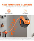 Kickass Retractable Air Hose Reel Auto Rewind 1/2 In X 50 Ft Hybrid Polymer Air Hose Max 300 Psi showcasing auto retractable feature.