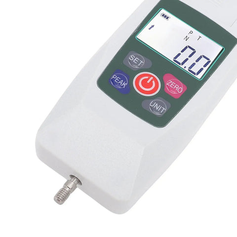 Digital Push Pull Dynamometer Meter With Backlit LCD Portable Force Gauge For Tension And Compression Testing Real Time And Peak Readouts N Lb Kg Oz Units Auto Power Off Storage Box Precision Machined Plus Minus 1 Percent, close-up