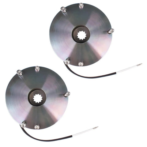 Heavy Duty Electric Brake Kit Two Pack For JLG Vertical Mast Lifts Seamless 7024772 Replacement shows two metallic brake discs with wiring.