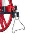 Close-up of the Hella Portable Foldable Distance Measuring Wheel with carry strap attachment and red wheel details.