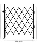 Badass Expandable Folding Security Gate 51 By 36 Inch Black Rugged Steel Diamond Grid Door with dimensions shown