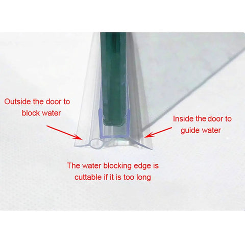 Frameless Shower Door Bottom Seal With Drip Rail For Three Eighths Inch Glass, 27.5 Inch Length, sealing edge detail