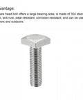 Heavy Duty Square Head Bolts 10 Piece Pack Fully Threaded 304 Stainless Steel Machine Screws showing square head and thread.