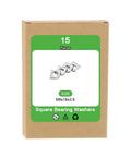 Packaging of Beveled Square Washers For M8 Bolts, 304 Stainless Steel, 18x18mm Outer, 3.8mm Thick, 8mm Hole, 15 Pack