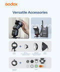 TT520III Universal Bounce Flash Kit accessories including bracket, reflectors, softbox, adapters, and diffuser.