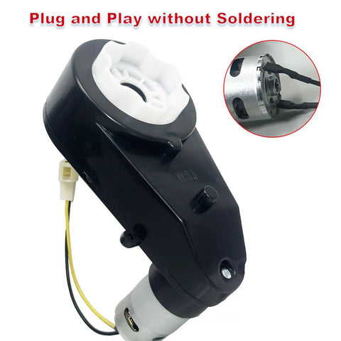 12V High Power Gearbox Motor Upgrade For Ride On Toys With 65W Output And 35000RPM Speed shown with plug and play feature