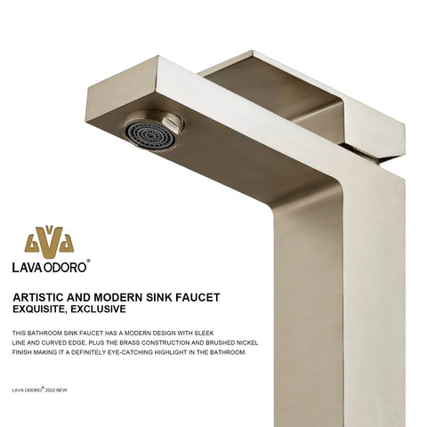 Brushed Nickel Single Hole Bathroom Faucet With Pop Up Drain, Single Handle Vanity Sink Faucet, Deck Plate Included, Solid Brass