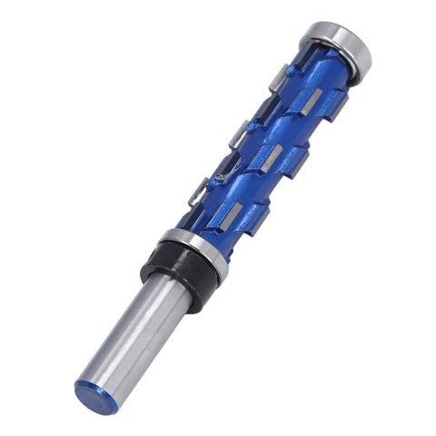 Heavy Duty Tungsten Steel Double Bearing Router Bit For Woodworking Trim Tool in blue, 1/2 inch shank, 3/4 inch diameter.