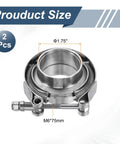 Pair Of V Band Clamps With Flanges For Auto Exhaust 1.75 Inch 304 Stainless Steel Kit with M6 75mm bolts, 2 piece