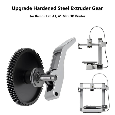 Hardened Steel Extruder Gear Kit With DLC Coated Shaft For A1 And A1 Mini 3D Printers, showing gear and metal handle