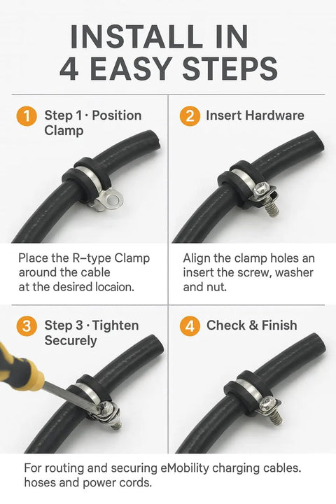 Installation guide for Overhead EV Charging Cord Reel For Home Garages With 6.6 Ft Reach in four steps.
